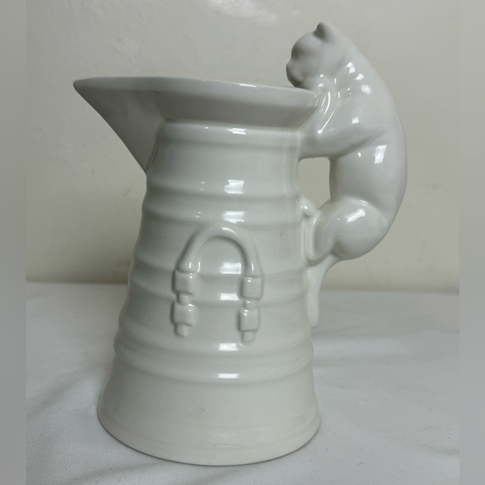 Vintage White Porcelain Cat Pitcher, Made in Italy.